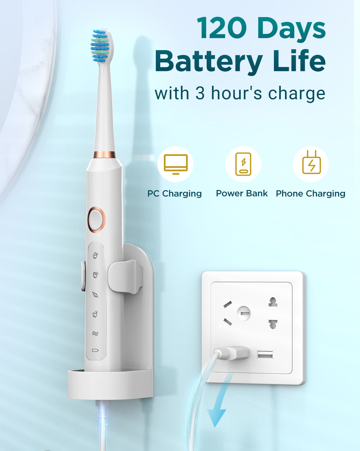 C8 Series Electric Toothbrush with 8 Heads & Travel Case, 5 Modes, Wall Mount, IPX7 Waterproof