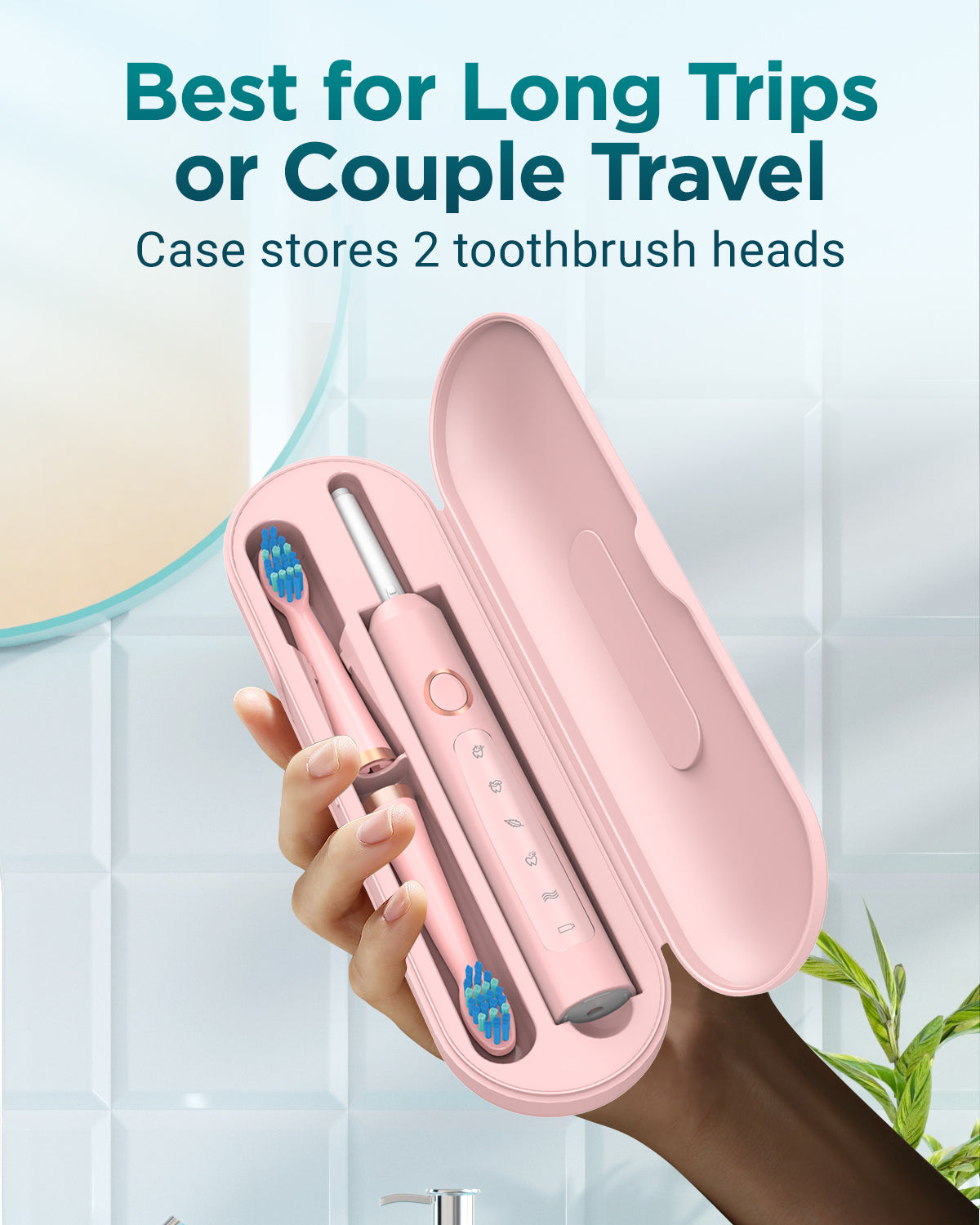 C8 Series Electric Toothbrush - Pink, 8 Brush Heads with Travel Case & Wall Mount, 5 Modes, IPX7 Waterproof