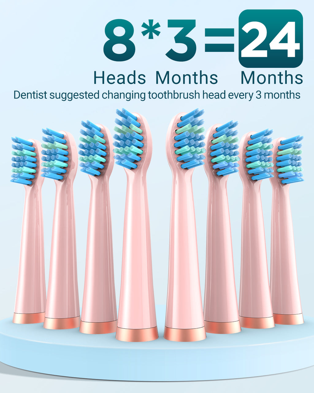 C8 Series Electric Toothbrush - Pink, 8 Brush Heads with Travel Case & Wall Mount, 5 Modes, IPX7 Waterproof