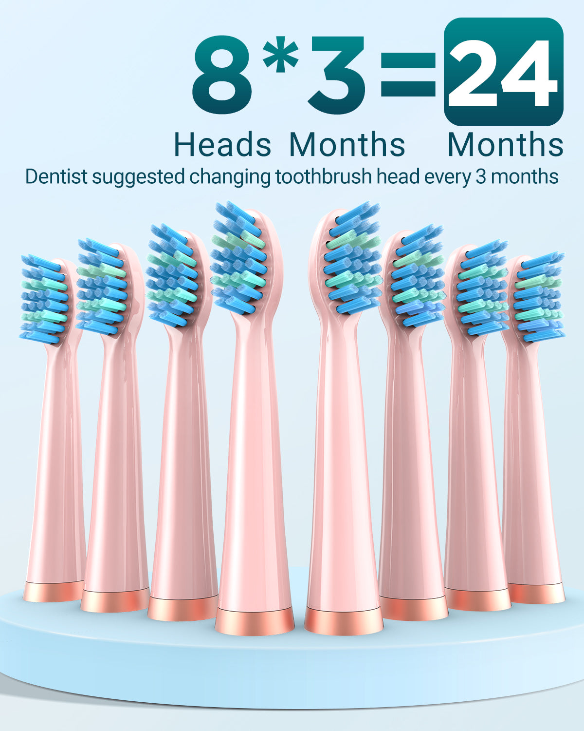 C8 Series Electric Toothbrush - Pink, 8 Brush Heads with Travel Case & Wall Mount, 5 Modes, IPX7 Waterproof