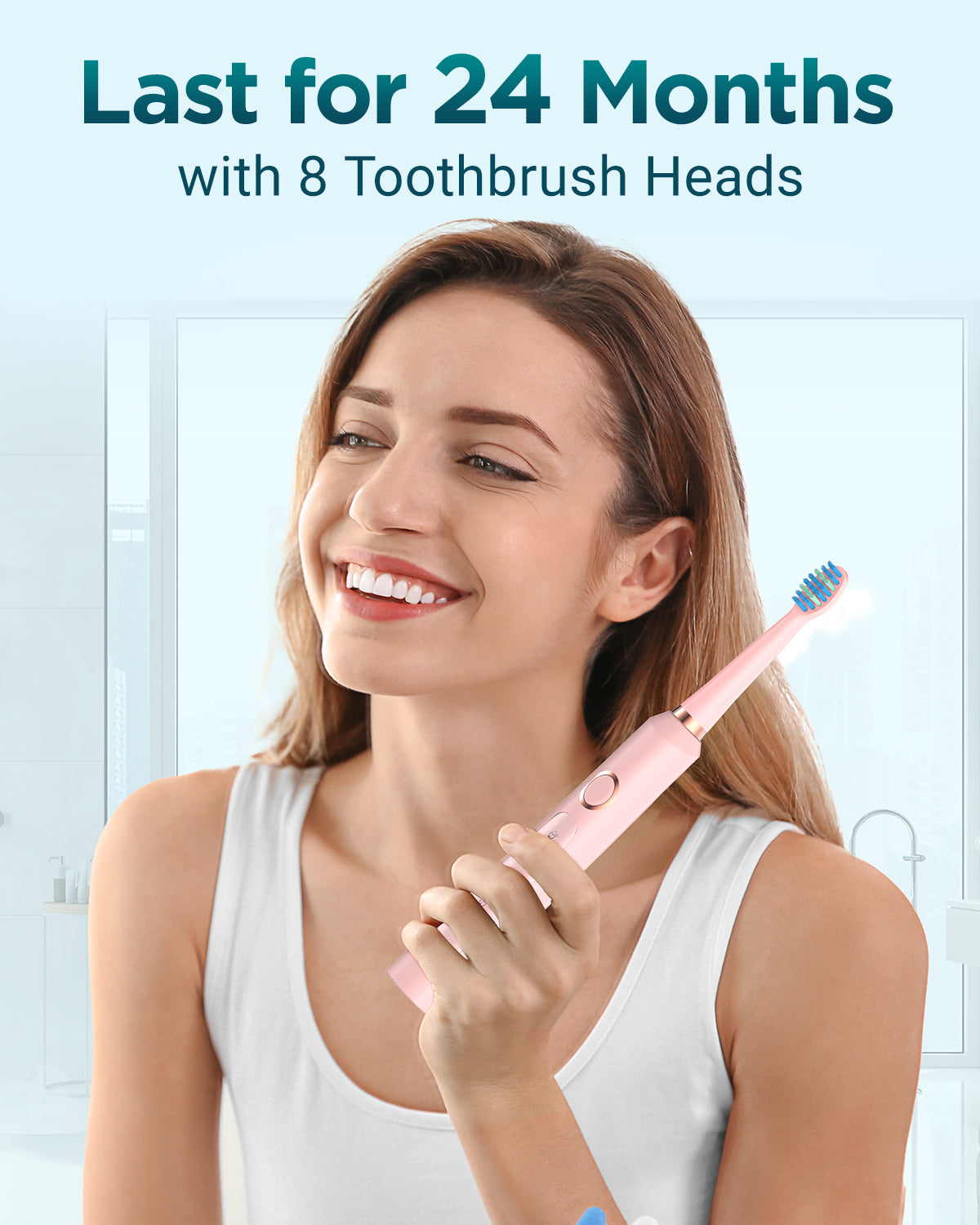 C8 Series Electric Toothbrush - Pink, 8 Brush Heads with Travel Case & Wall Mount, 5 Modes, IPX7 Waterproof