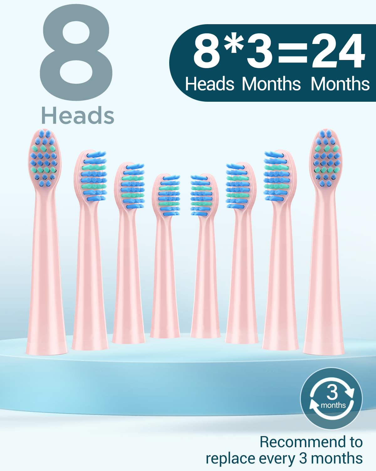 C7 Series Electric Toothbrush - Pink (8 Brush Heads), 5 Cleaning Modes, IPX7 Waterproof