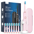 C8 Series Electric Toothbrush - Pink, 8 Brush Heads with Travel Case & Wall Mount, 5 Modes, IPX7 Waterproof
